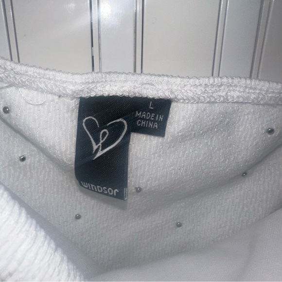 Windsor Large White Pearl Embellished Long Sleeve Crop Top Preppy Whimsical - Picture 6 of 7